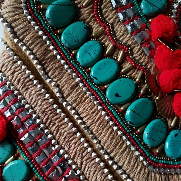 Anthropologie Beaded Pom Pom Envelope Clutch - Picture 7 of 8